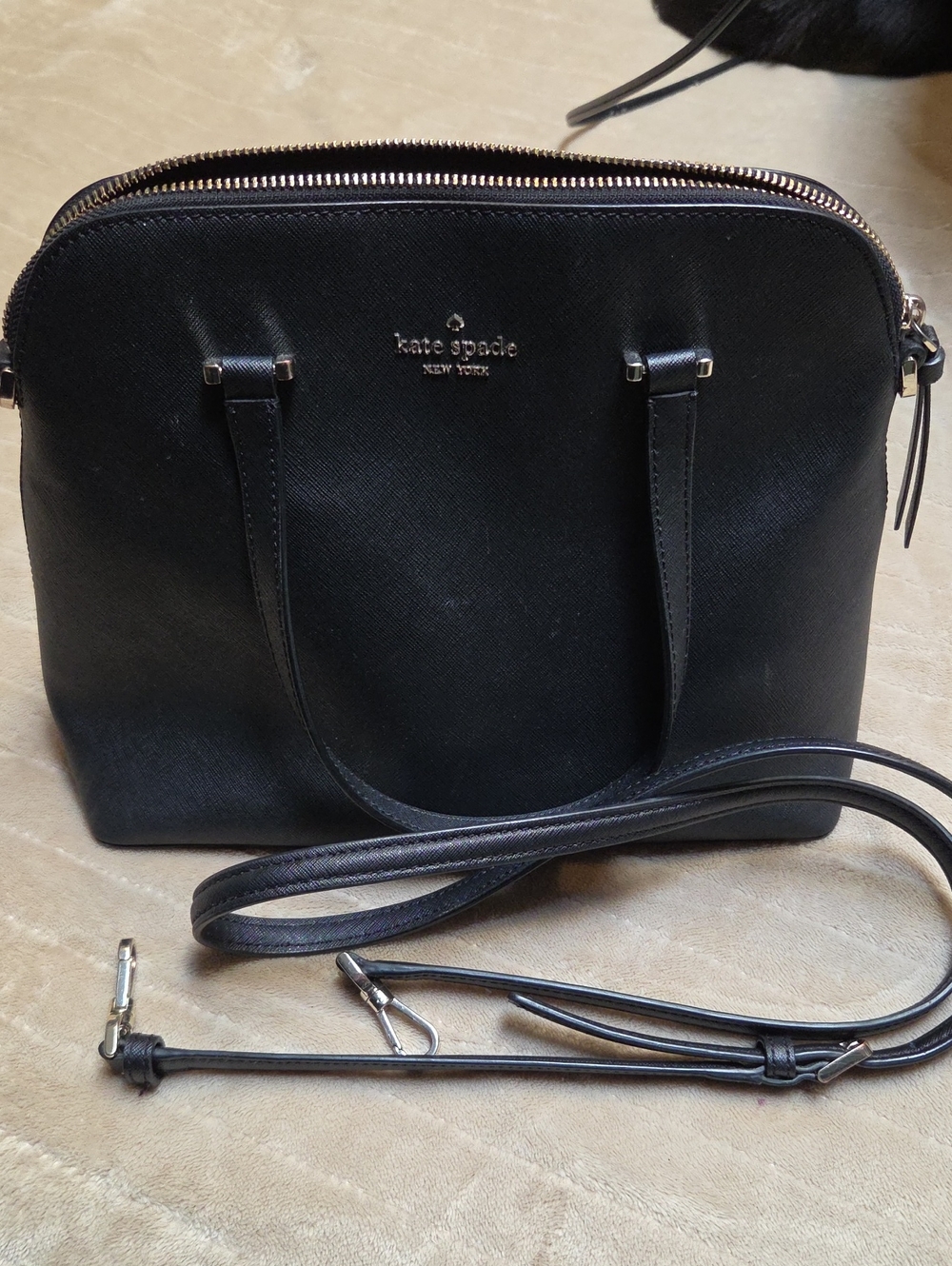 kate spade black dome satchel with removable Crossbody Strap